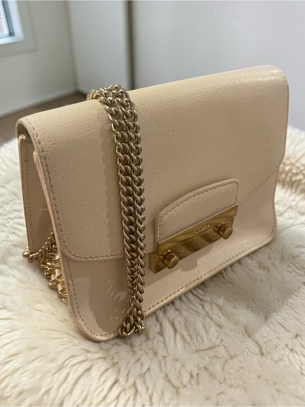 Furla Cream Leather Studded Crossbody